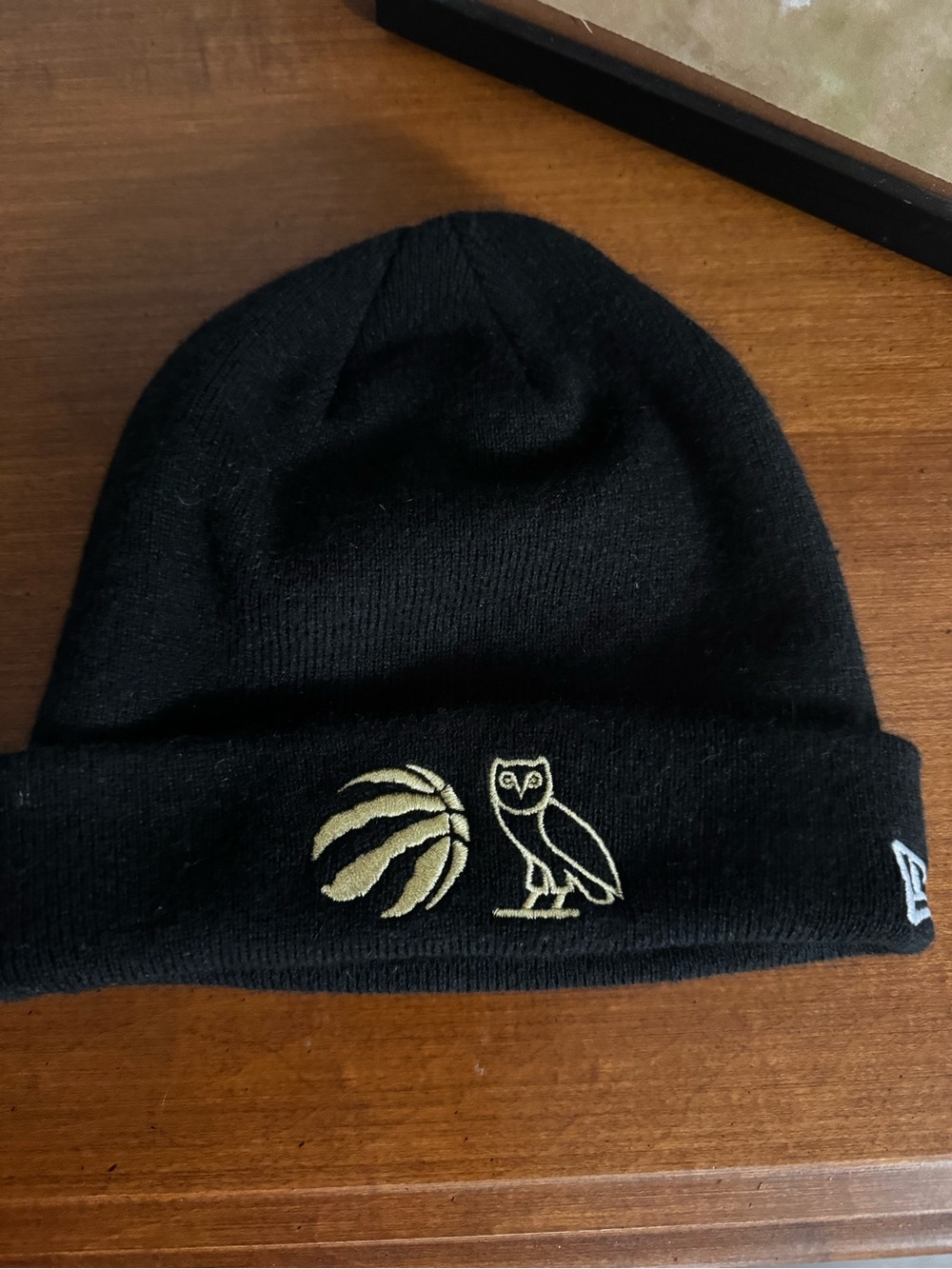 New Era Black Beanie with Gold Owl & Basketball Logos